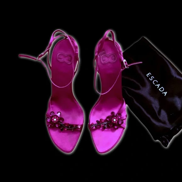 Vintage Escada Couture Diamanté Swarovski Crystal Silk Strappy Ankle Strap Heels - Picture 6 of 7